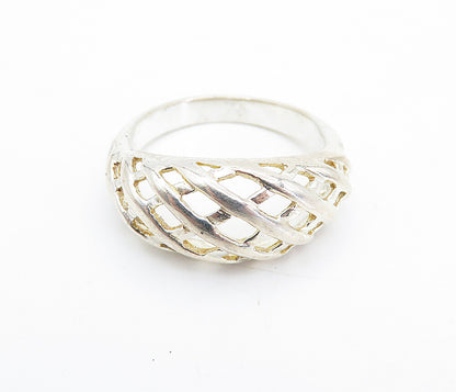 925 Sterling Silver  Polished Open Weaved Design Dome Band Ring Sz 9  RG7389
