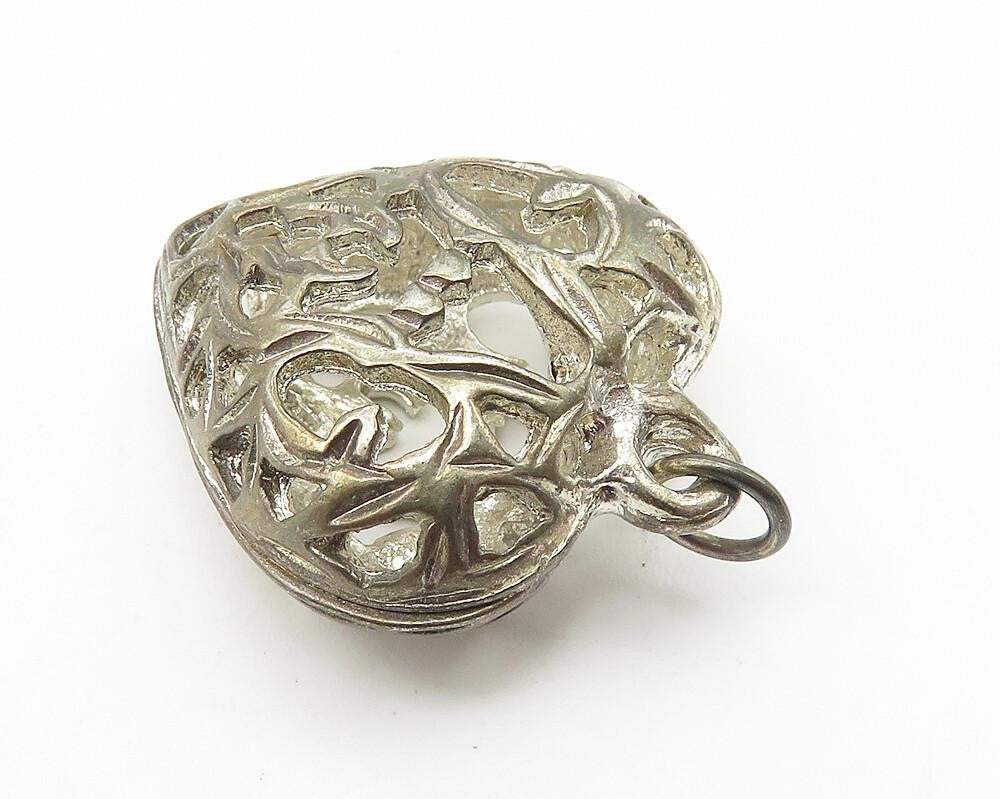 925 Sterling Silver  Vintage Open Cutout Design Love Heart Pendant  PT8265