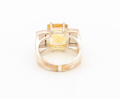 925 Sterling Silver Vintage Ring Rectangle Citrine & Smoky Quartz  Sz 8  RG30434