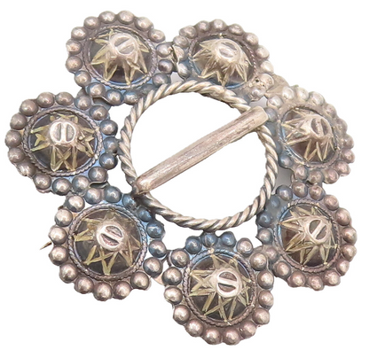 EUROPE 925 Silver  Vintage Antique Beaded Carved Flower Brooch Pin  BP10503