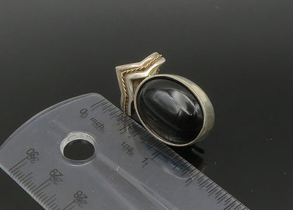 925 Sterling Silver & 14K GOLD  Vintage Black Onyx Non Pierce Earrings EG10824