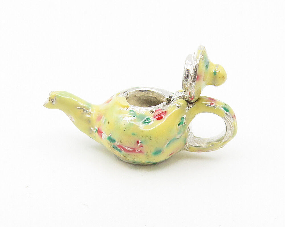 925 Sterling Silver  Vintage Enamel Tea Pot Motif Pendant (OPENS)  PT9045