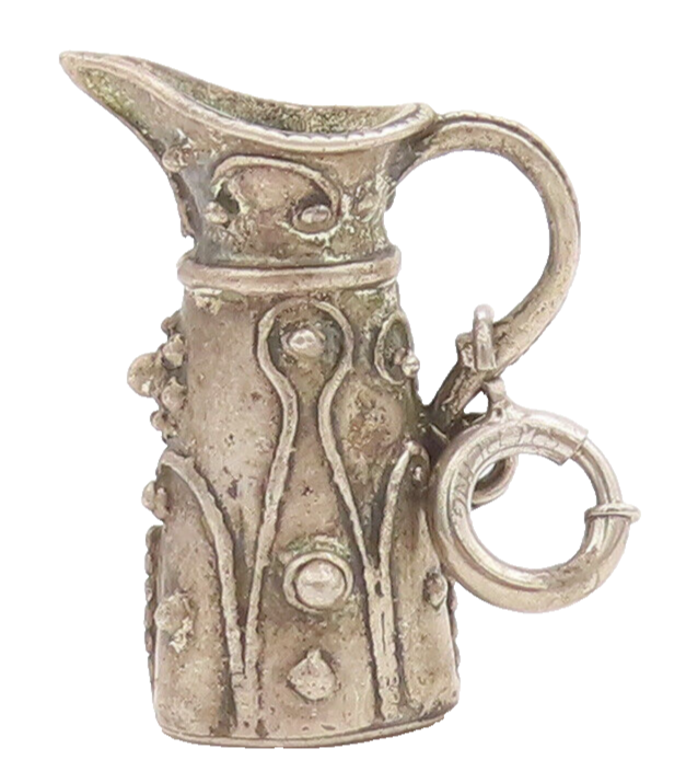 925 Sterling Silver Vintage Pendant Antique 3D Swirly Carved Water Jug  PT22666