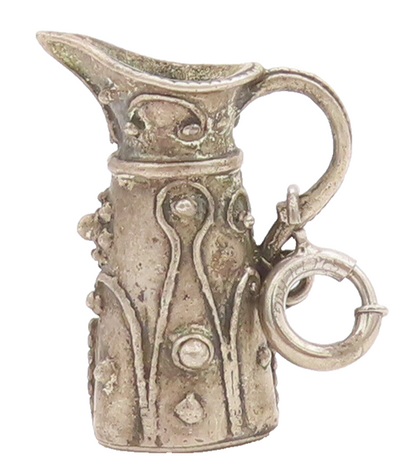 925 Sterling Silver Vintage Pendant Antique 3D Swirly Carved Water Jug  PT22666