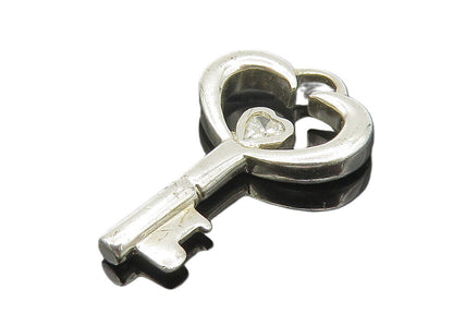 925 Sterling Silver  White Topaz Love Heart Key Motif Drop Pendant  PT9191