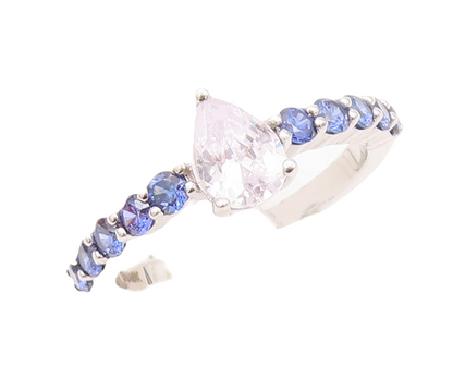 925 Sterling Silver Vintage Ring Drop Cut CZ Round Sapphire Band  Sz 7 RG30143