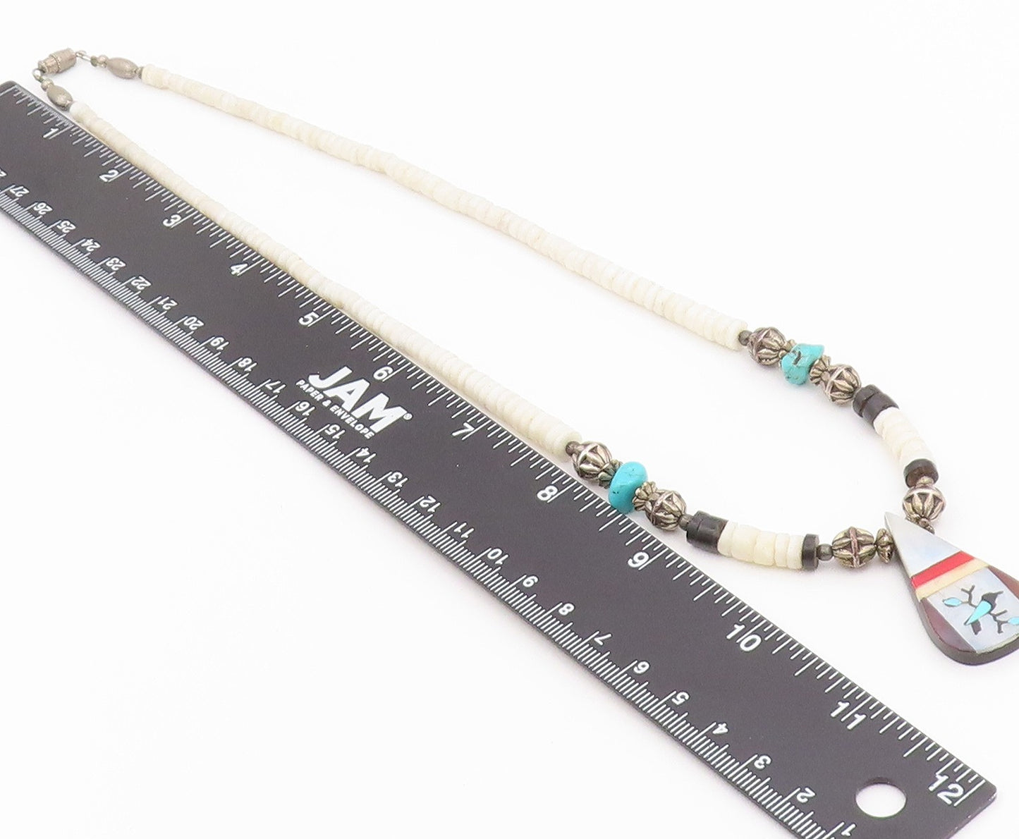 925 Sterling Silver Vintage Necklace SOUTHWESTERN Multi Gemstone Chain  NE4924