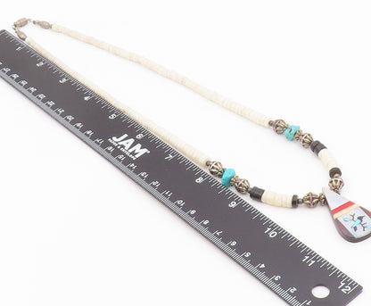 925 Sterling Silver Vintage Necklace SOUTHWESTERN Multi Gemstone Chain  NE4924