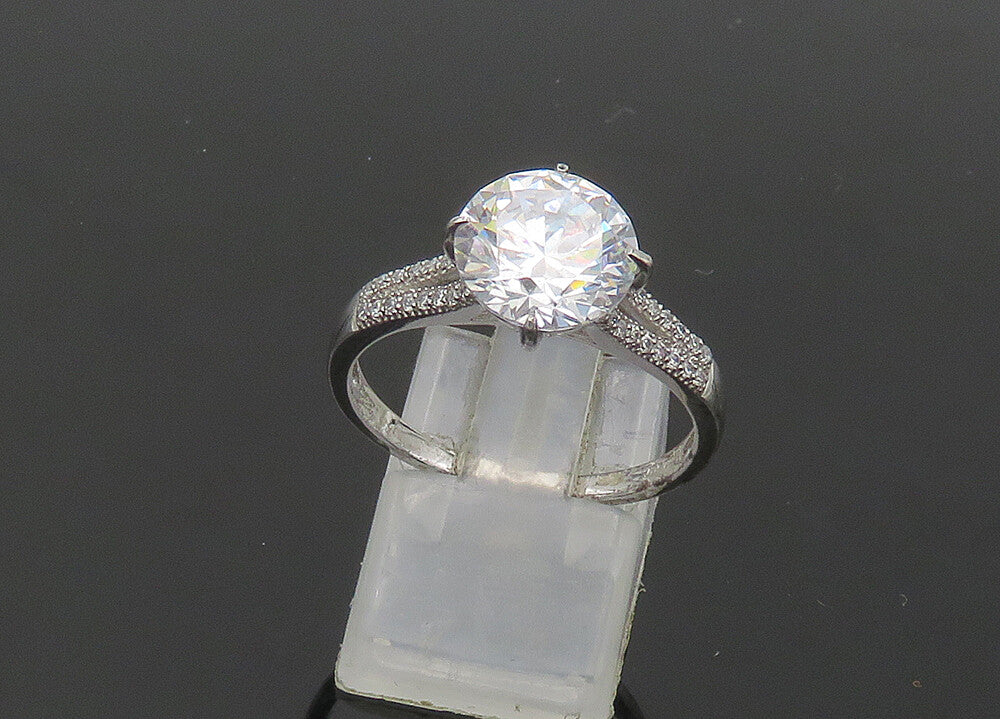 STAUER 925 Silver  Vintage Cubic Zirconia Solitaire Accent Ring Sz 10  RG21094