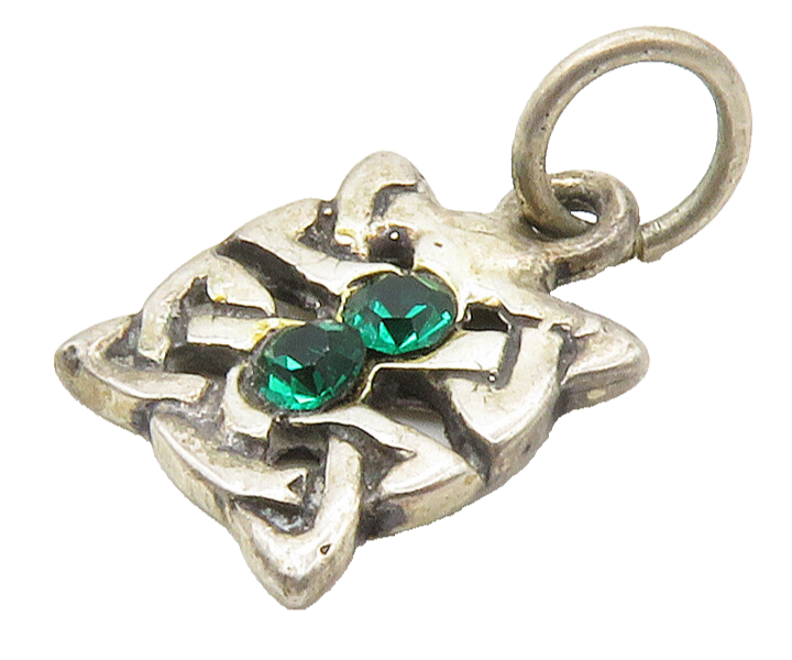 925 Sterling Silver  Vintage Petite Green Topaz Celtic Knot Pendant  PT11853