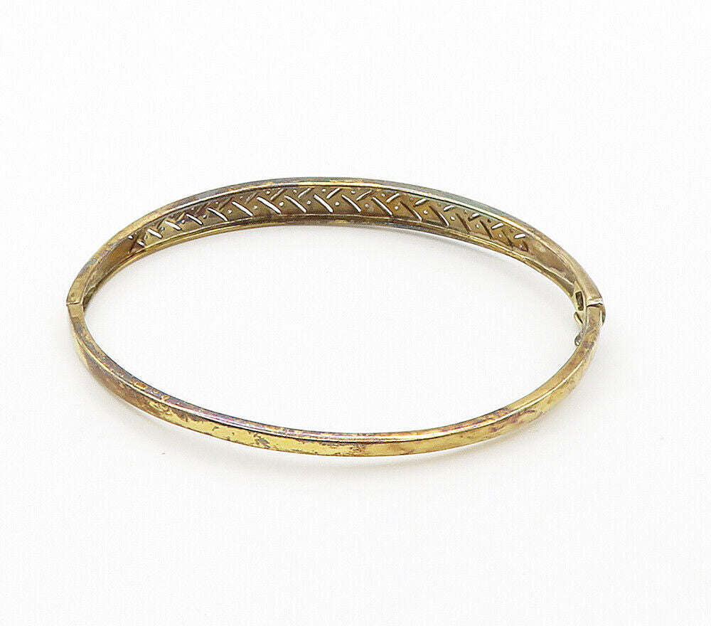 925 Sterling Silver  Vintage Genuine Diamonds 2 Tone Bangle Bracelet  BT6284