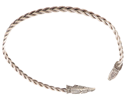 Solid Silver Vintage Necklace Solid Breaded Bird Carved Choker NE4343