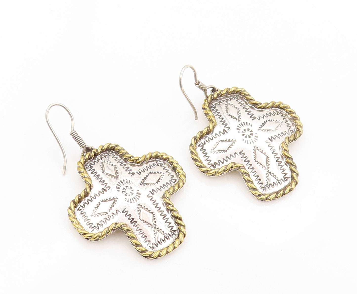 925 Sterling Silver Vintage Earrings MEXICO Etched Roped Bordered Plus  EG13367