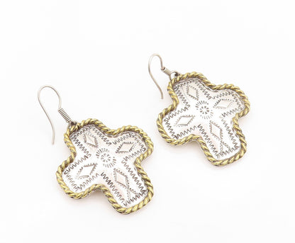925 Sterling Silver Vintage Earrings MEXICO Etched Roped Bordered Plus  EG13367