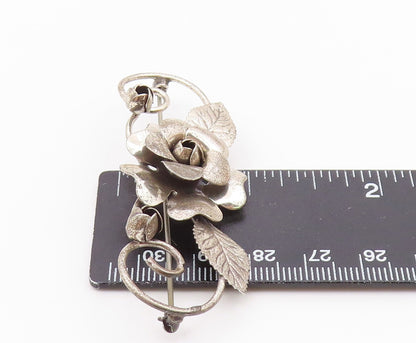 LANG 925 Sterling Silver Vintage Rose Flower Swirl Vine Motif Brooch Pin BP3873