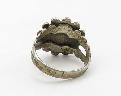 925 Sterling Silver  Vintage Floral Dome Dark Tone Band Ring Sz 6  RG16257