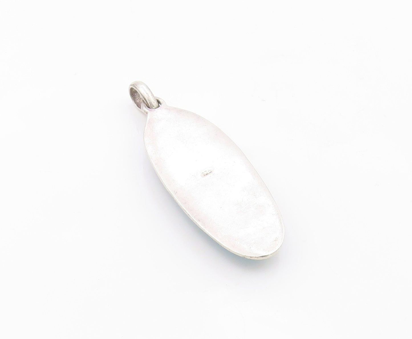 925 Sterling Silver  Vintage Cabochon Cut Turquoise Oblong Pendant  PT14052