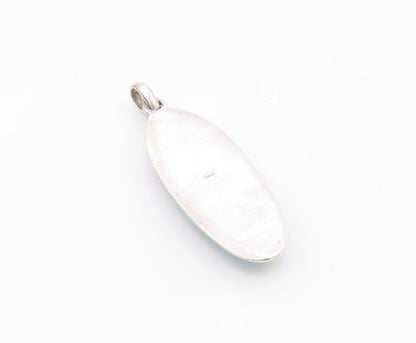 925 Sterling Silver  Vintage Cabochon Cut Turquoise Oblong Pendant  PT14052