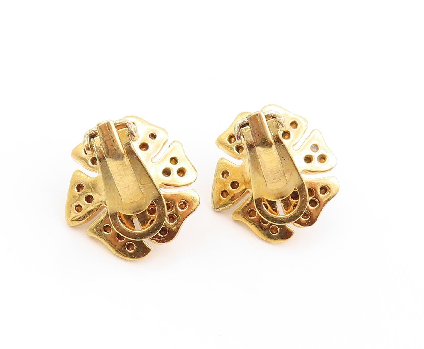 925 Sterling Silver Vintage Earrings Gold Plated Pearl & CZ Inlay Flower EG13316