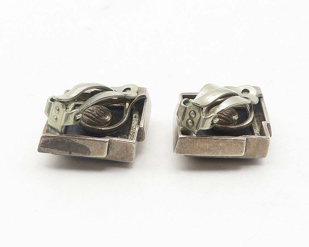 925 Sterling Silver  Vintage Black Hematite Square Non Pierce Earrings  EG6252