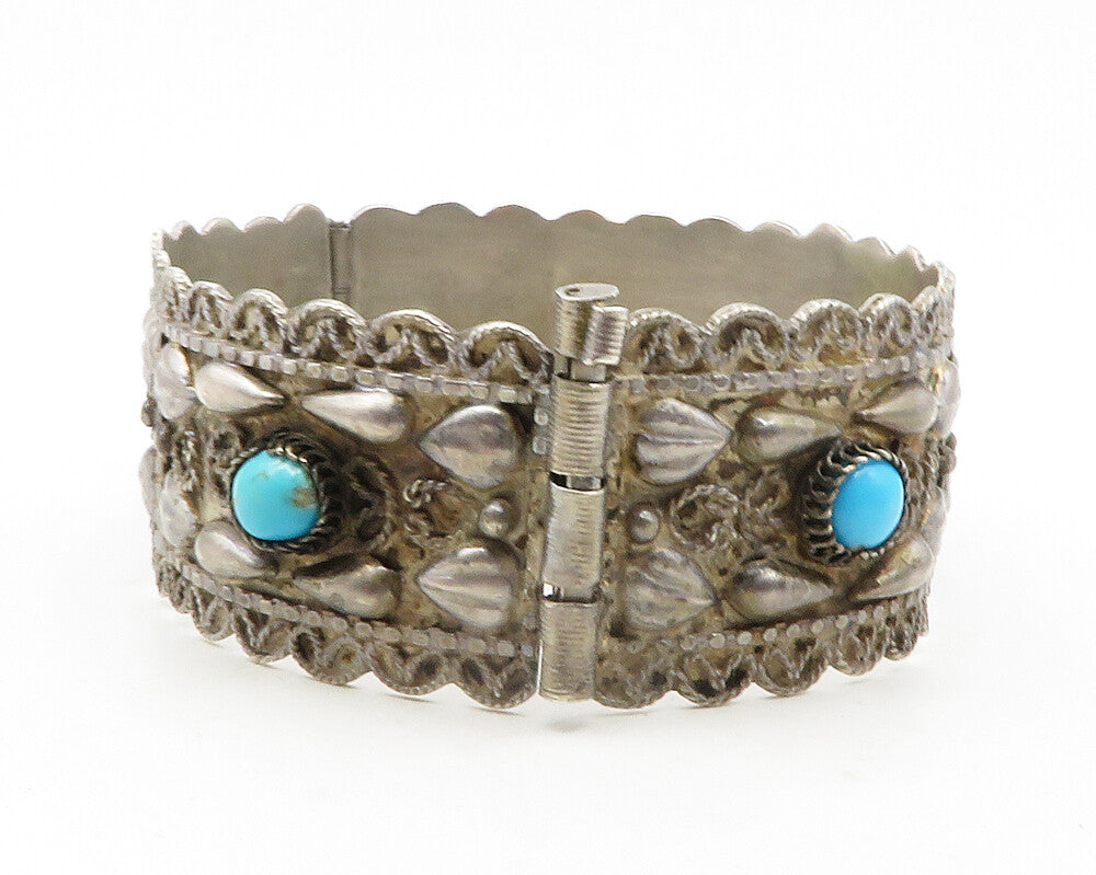 925 Sterling Silver  Vintage Antique Turquoise Twist Bangle Bracelet  BT4759