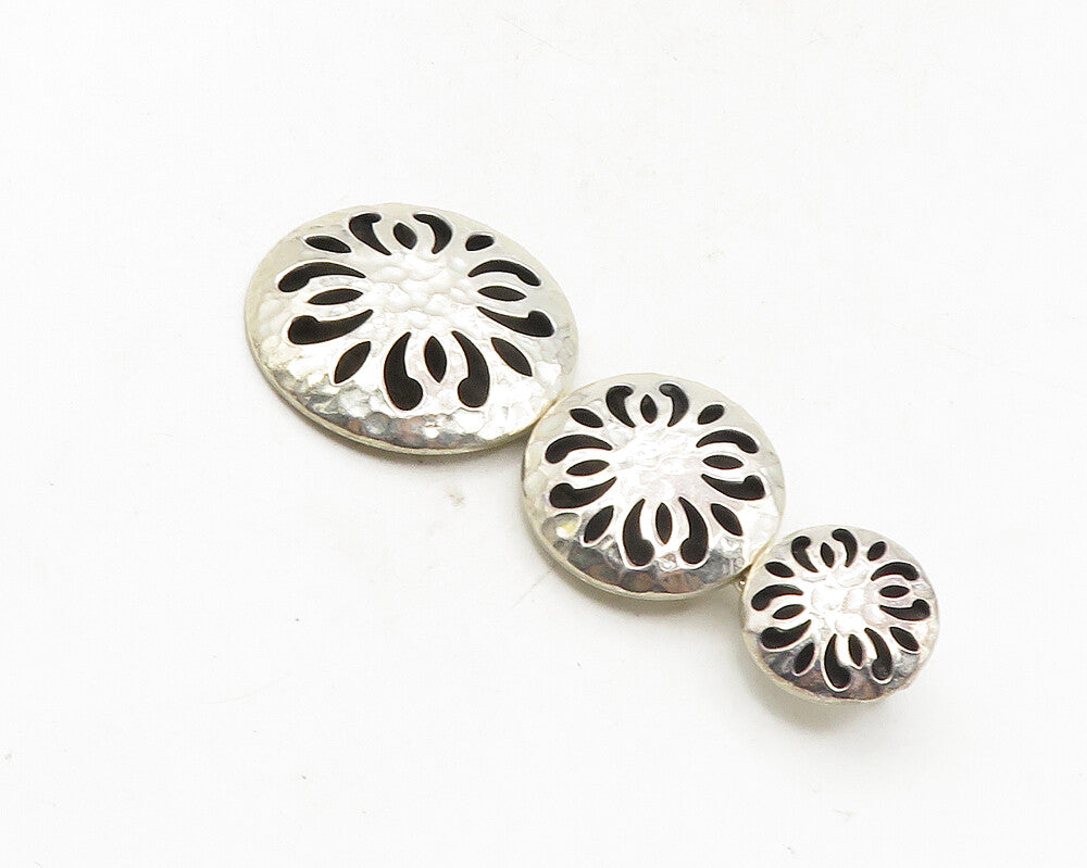 ATI MEXICO 925 Sterling Silver  Vintage Hammered Floral Cutout Pendant  PT7345