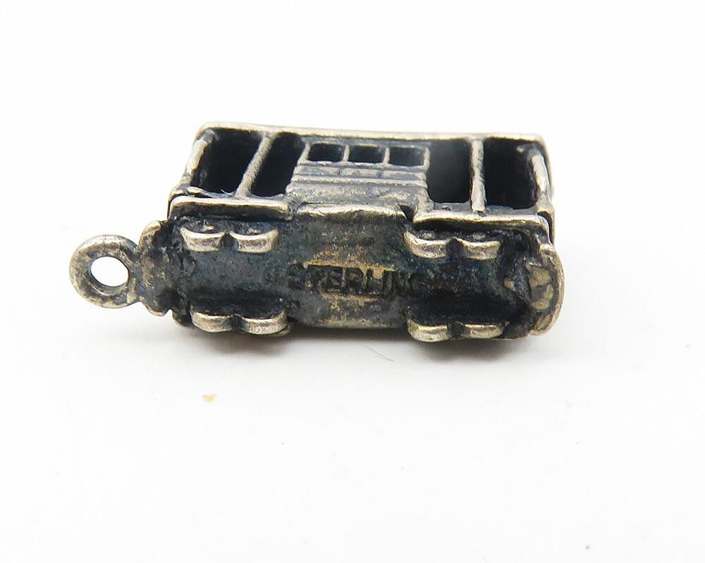 925 Sterling Silver  Vintage Petite Dark Tone Trolley Car Drop Pendant  PT9246