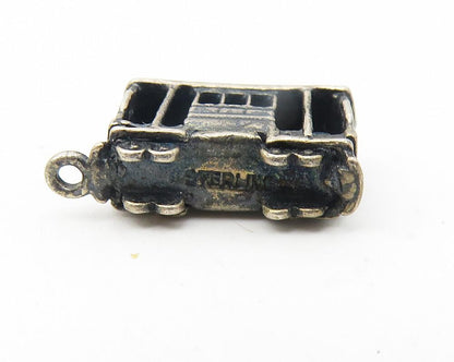 925 Sterling Silver  Vintage Petite Dark Tone Trolley Car Drop Pendant  PT9246