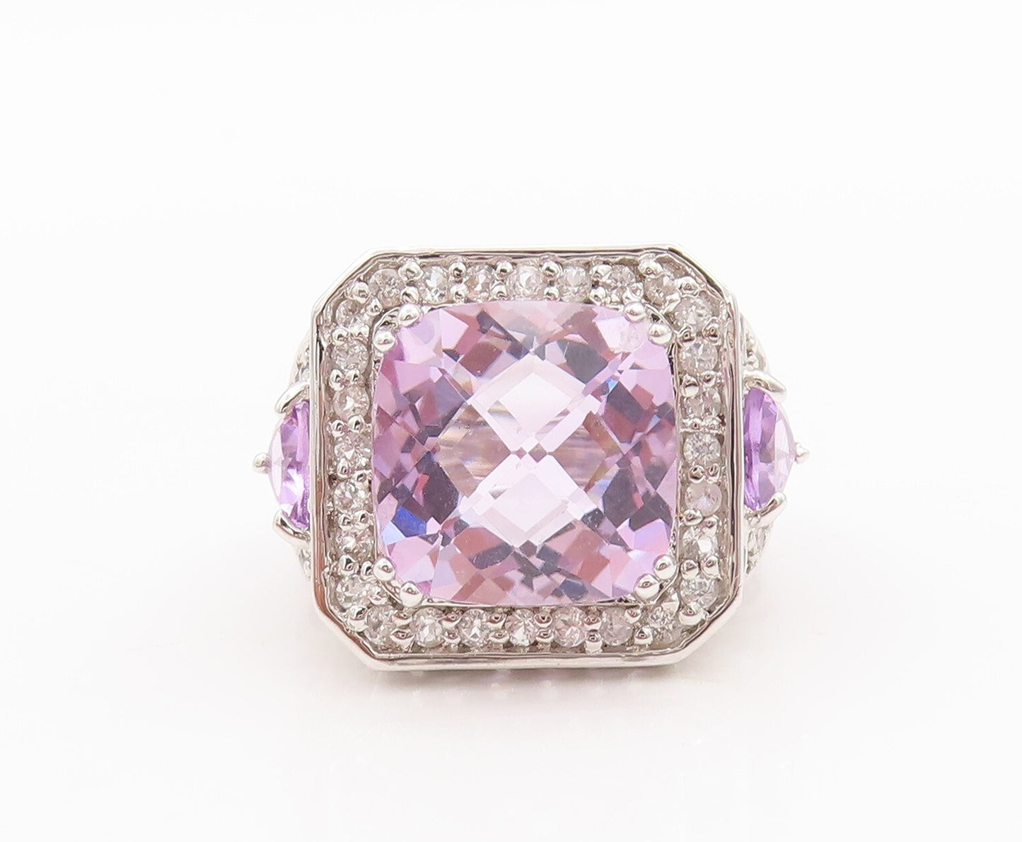 925 Sterling Silver Vintage Ring Carved Square Cut Amethyst Topaz  Sz 7  RG29457