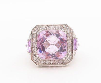 925 Sterling Silver Vintage Ring Carved Square Cut Amethyst Topaz  Sz 7  RG29457