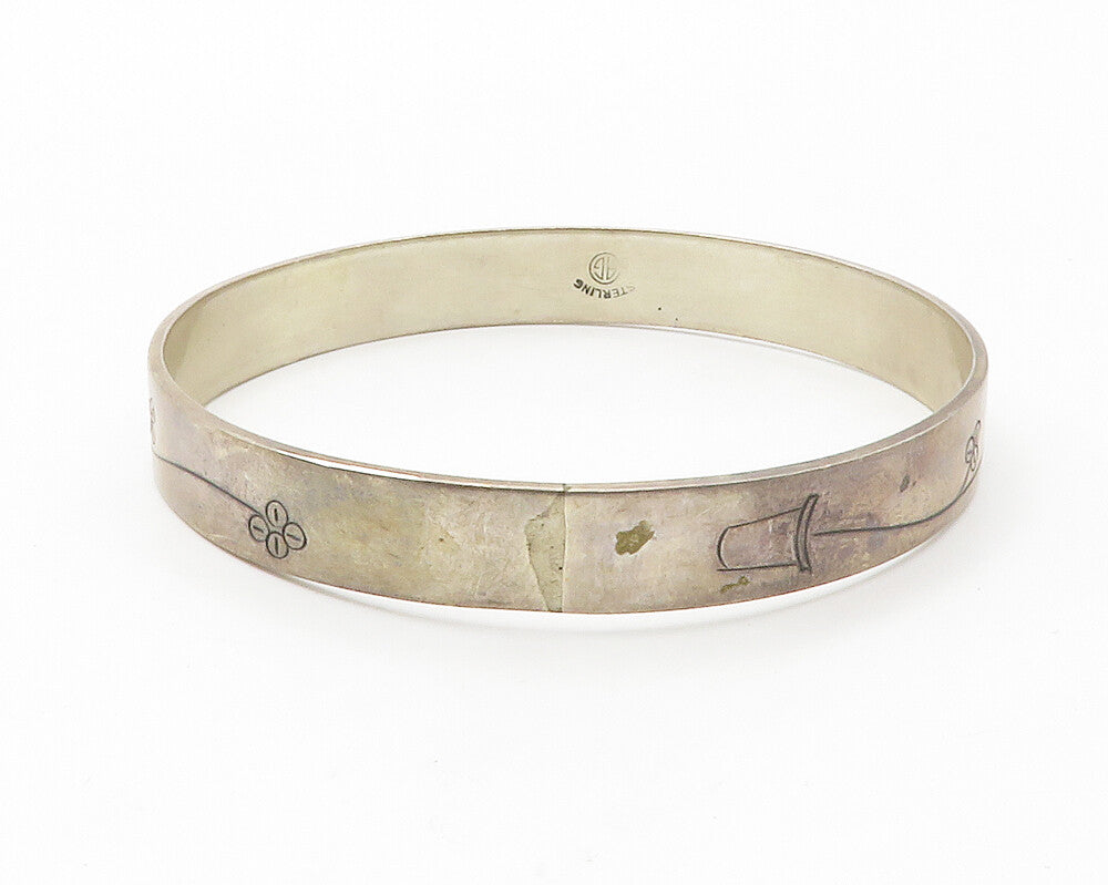 MEXICO 925 Sterling Silver  Vintage Flower Vine Etched Bangle Bracelet  BT5555