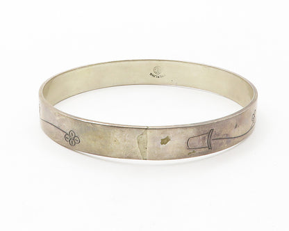 MEXICO 925 Sterling Silver  Vintage Flower Vine Etched Bangle Bracelet  BT5555