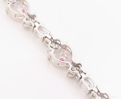 925 Sterling Silver Vintage Bracelet Sparkling CZ Love Heart Link Chain  BT11511