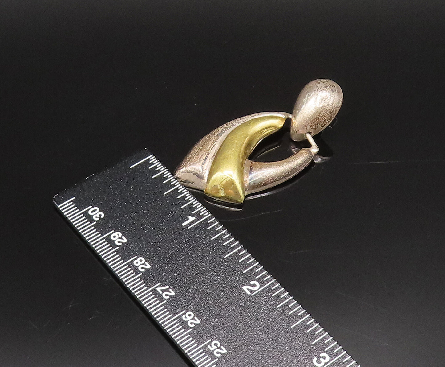 MEXICO 925 Silver  Vintage Two Tone Modernist Bypass Dangle Earrings  EG12201