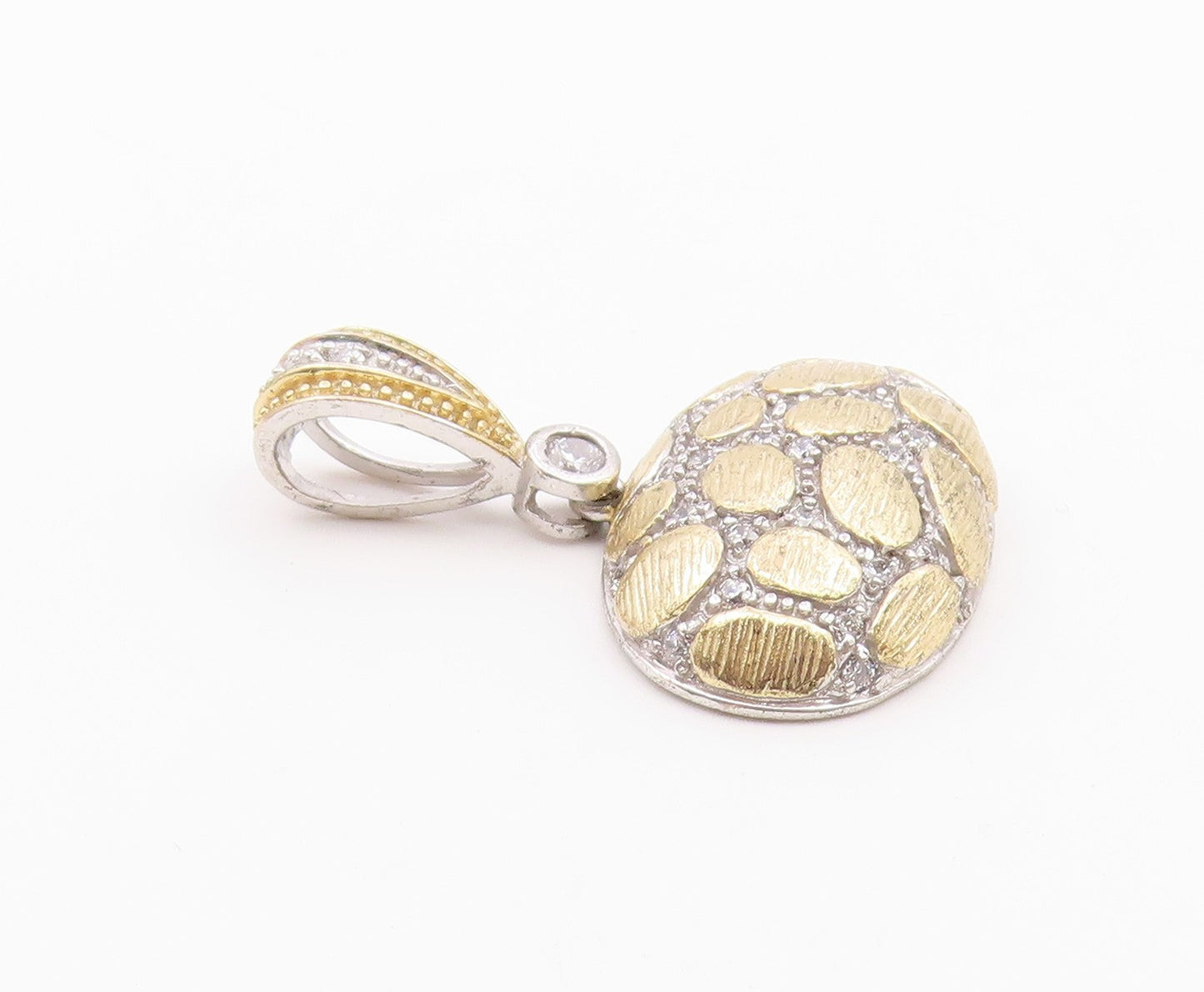 925 Sterling Silver  Vintage Cubic Zirconia Two Tone Cobble Pendant  PT17542