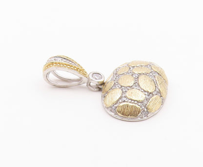 925 Sterling Silver  Vintage Cubic Zirconia Two Tone Cobble Pendant  PT17542