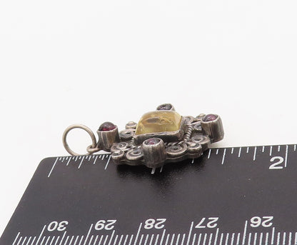 925 Sterling Silver Vintage Pendant Dark Tone Swirly Carved Citrine  PT23553