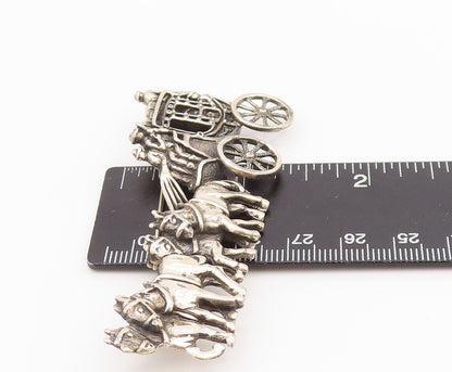 925 Sterling Silver Vintage Brooch Antique Cutout Royal Horse Cart  BP11683