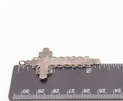 925 Sterling Silver Vintage Pendant Solid Religious Cross Halo Swirls  PT22673