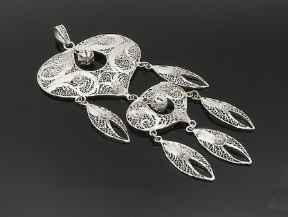 VAN LOU 925 Silver  Vintage Heart & Sphere Filigree Dangle Pendant  PT20121
