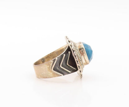 925 Sterling Silver Vintage Ring Swirly Carved Square Cut Gemstone  Sz 7 RG30598
