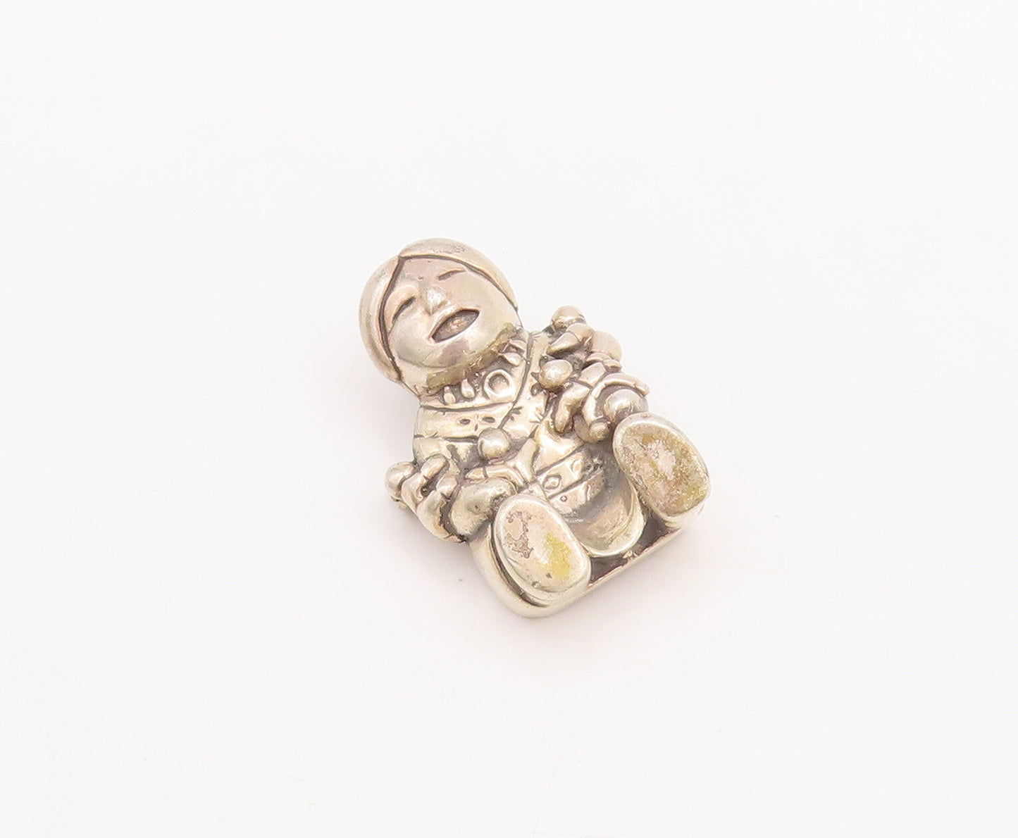 925 Sterling Silver Vintage Brooch Pin CAROL FELLEY 3D Laughing Toddler  BP11069