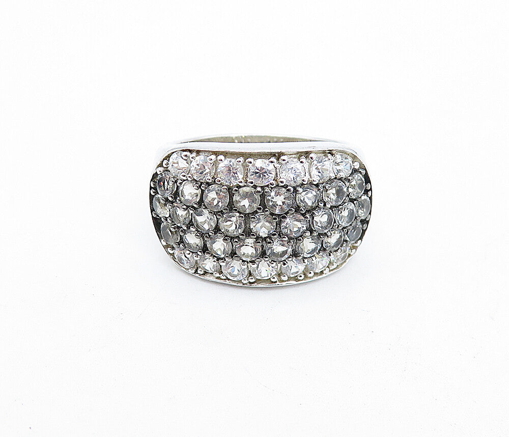 925 Sterling Silver  White Topaz Two Tone Polished Band Ring Sz 9  RG4729