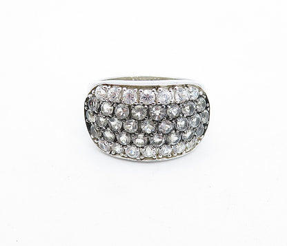 925 Sterling Silver  White Topaz Two Tone Polished Band Ring Sz 9  RG4729