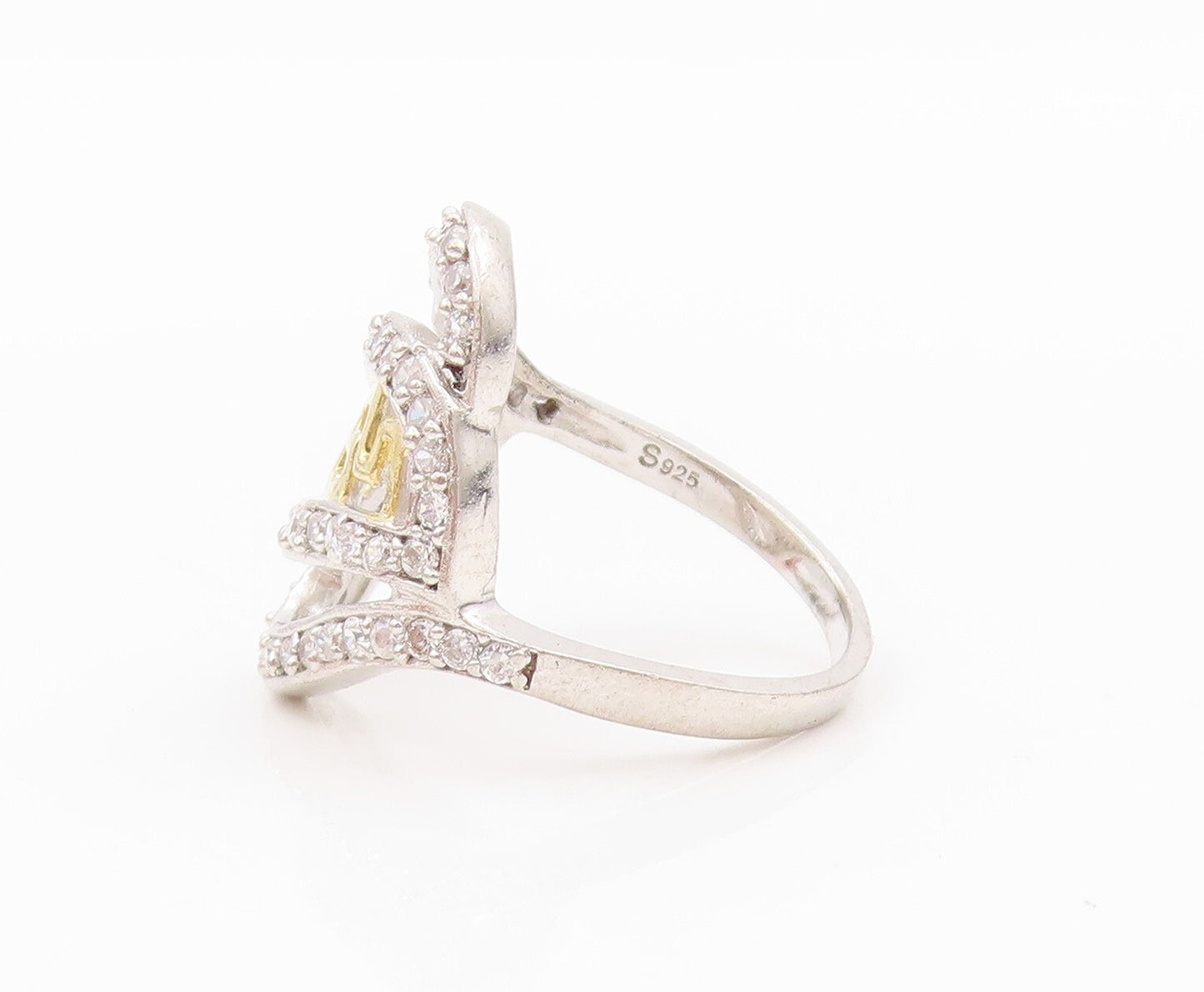 925 Sterling Silver Vintage Ring Maze Key Cutout Topaz Band  Sz 8  RG31889