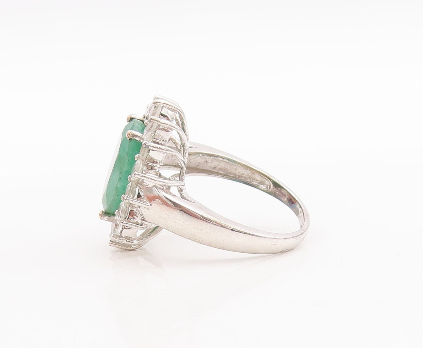 925 Sterling Silver Vintage Ring Green Gemstone Halo Topaz Flower  Sz 9  RG29539