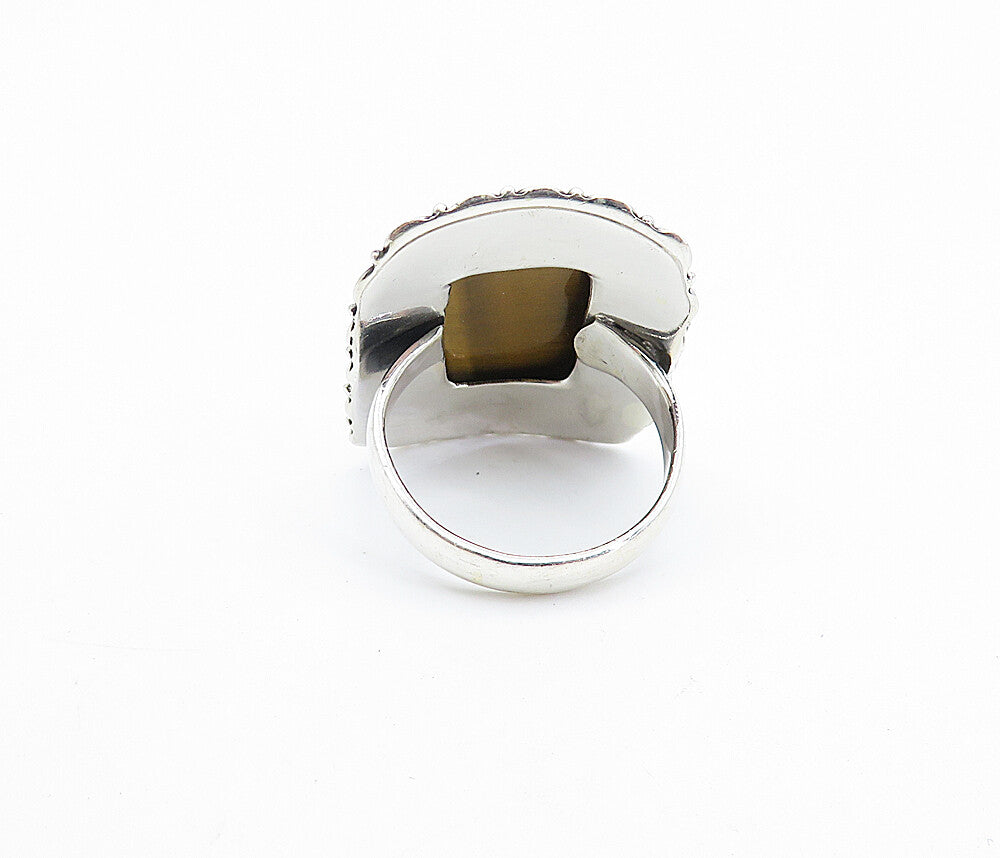 925 Sterling Silver  Tiger's Eye Spiral Border Cocktail Ring Sz 9  RG7878