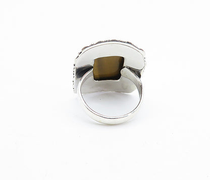 925 Sterling Silver  Tiger's Eye Spiral Border Cocktail Ring Sz 9  RG7878