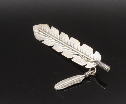 SOUTHWESTERN 925 Silver Vintage Minimalist Etched Feathers Brooch Pin BP10094