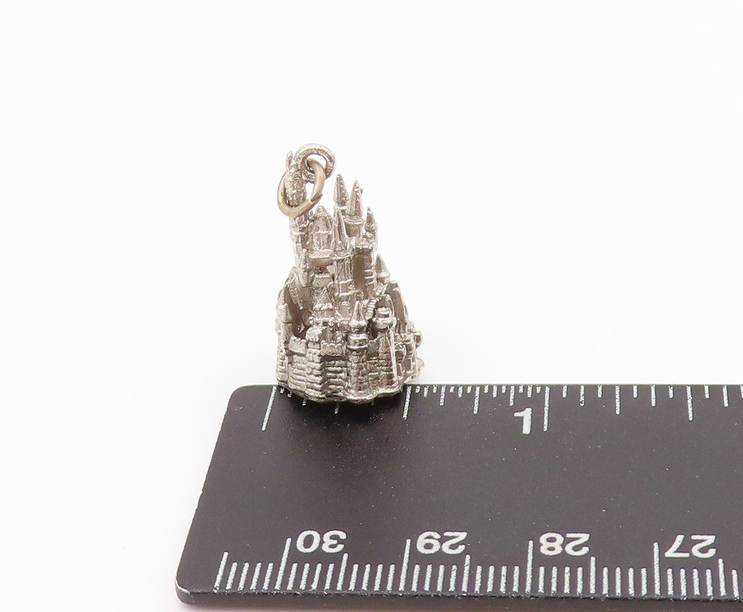 925 Sterling Silver Vintage Pendant Dark Tone Carved Walt Disney Castle  PT24280